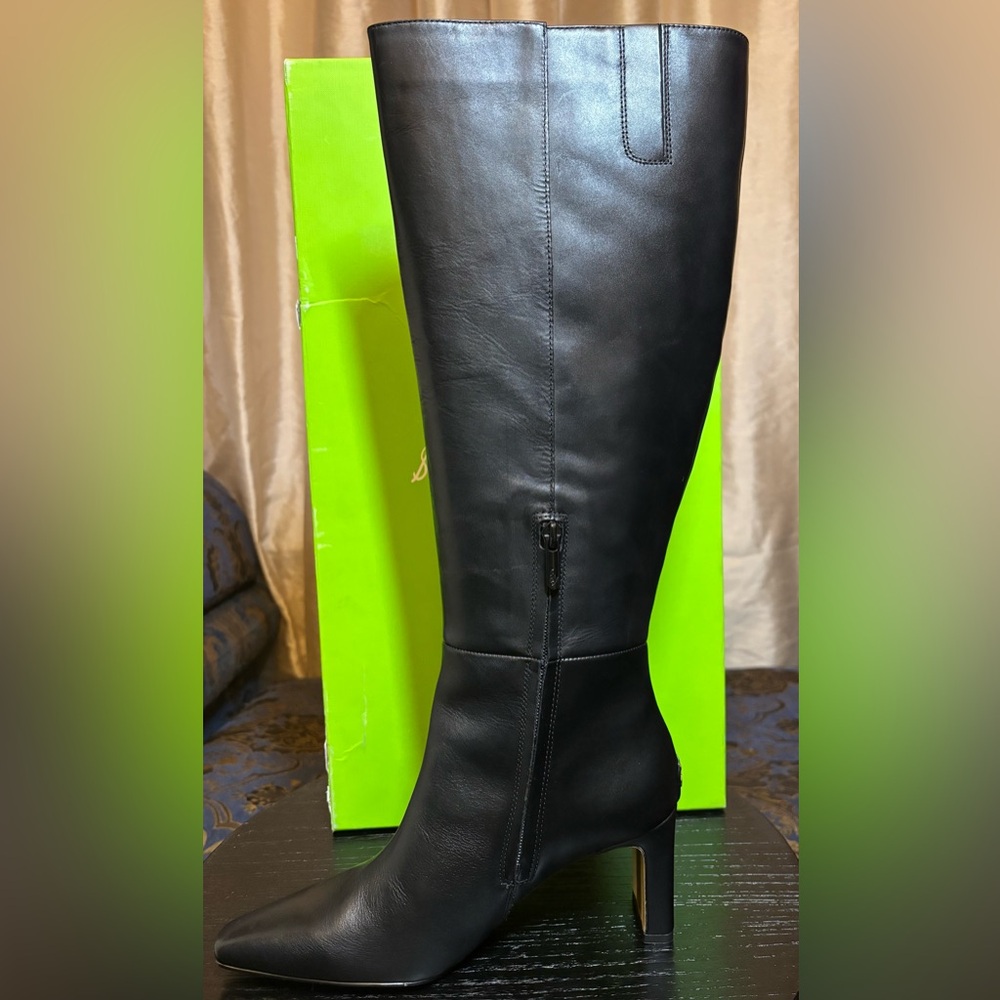 NWB -Sam Edelman Sylvia, Black Leather Knee High Boots Size 8 - Picture 3 of 7